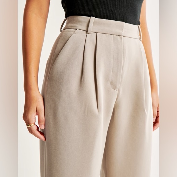 Abercrombie & Fitch High Rise Wide Leg Trousers Size 12 Beige CBK Style - Picture 4 of 15